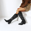 These Women's Chunky Heel Knee-High Boots are the perfect combination of sophisticated style and superior comfort. With their stylish spiderweb print and slip-on design, you can enjoy a modern look while staying comfy all day long. The chunky heel provides extra stability and support for a confident stride.