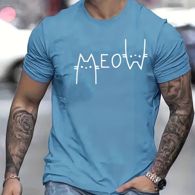 Cute Cartoon Cat Letter Print Tee: Cool and Comfy Men's Summer Shirt