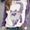 Cat Print Raglan Sleeve Sweatshirt: Stylish and Cozy Casual Crew Neck for Women's Fall/Winter Fashion