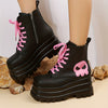 Step Out in Style: Women's Ghost-Face Print Combat Boots – Trendy Platform Boots for a Fashion-Forward Look!