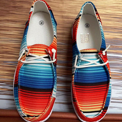 Colorful Rainbow Canvas Slip-On Loafers for Women - Comfortable and Stylish Casual Walking Shoes