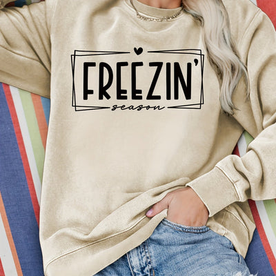 Cozy and Stylish: Women's Letter Print Pullover Sweatshirt for Fall/Winter Fashion