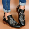 Retro Cut-Out Short Boots: Women's Embroidery Cowboy Boots with Square Toe and Chunky Low Heel