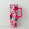 40oz Floral Pattern Tumbler With Lid And Straw, Stainless Steel Thermal Water Bottle With Handle, The Perfect Gift for Any Occasion