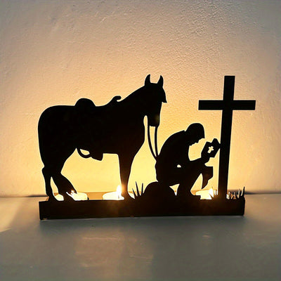 Black Cowboy Prays and Mourns: Exquisite Iron Crafted Candlestick for Home Furnishings and Creative Décor