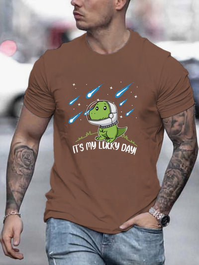 It's My Lucky Day: Cute Dinosaur Tee - Men's Casual Crew Neck T-Shirt for a Stylish Summer Look