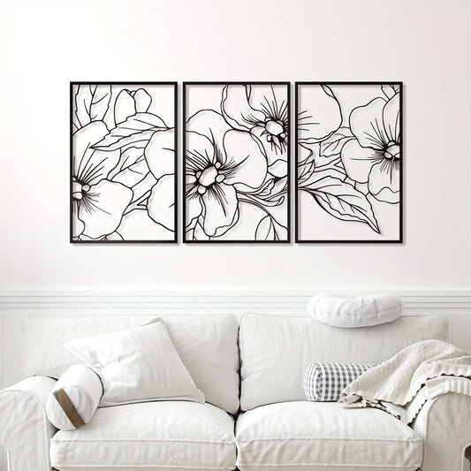 Black Floral Elegance: Enhance your Home Decor with Minimalist Single Line Metal Wall Art