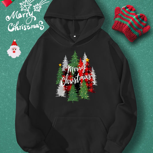 Stay Festive and Fashionable with our Women's Plus Size Christmas Tree Slogan Hoodie