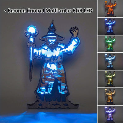 Wizard Halloween 3D Wooden Art Carved Ornament: Illuminate Your Space with Multicolor LED Night Light Decoration - Perfect Home Décor Gift for All Occasions