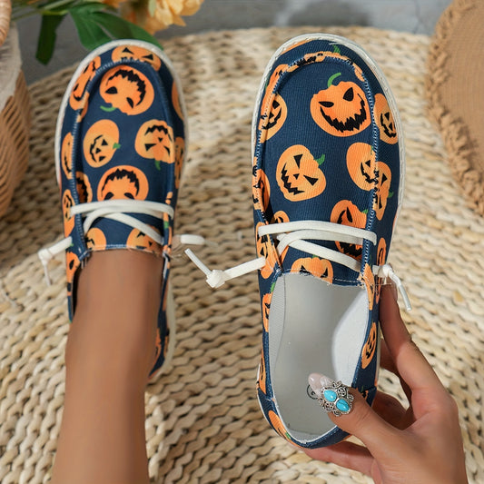 Make a statement this Halloween with Spooktacular Style's Women's Pumpkin Print Canvas Shoes. Featuring a festive pumpkin print, these shoes are sure to add a unique and stylish look to your Halloween wardrobe. Choose from a variety of colors to complete your spooky ensemble.