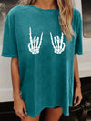 Hand Bone Print Crew Neck T-shirt, Casual Loose Short Sleeve Fashion Summer T-Shirts Tops, Women's Clothing