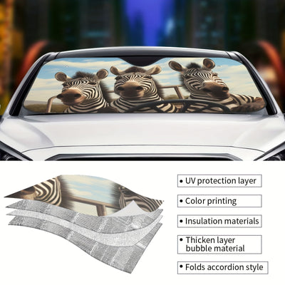 Stay Cool and Protected: Zebra Drive Print Foldable Car Sun Shade - Enhance Your Driving Experience!
