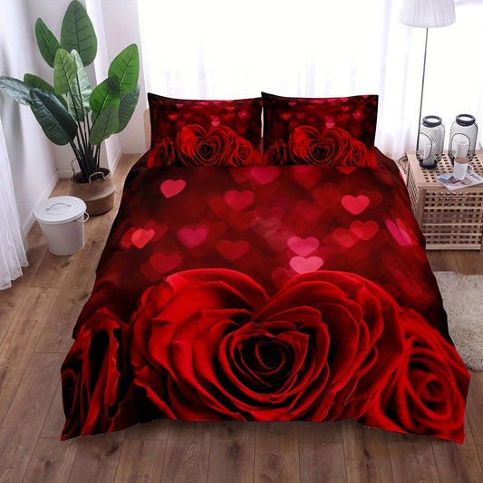 This Love Rose Print Duvet Cover Set offers a chic and cozy option for any bedroom or guest room. The cover set includes one duvet cover and two pillowcases made of ultra-soft and comfortable fabric. Perfect for a contemporary or modern aesthetic.