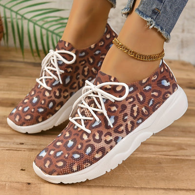 Stylish Women's Leopard Print Platform Sneakers: Casual Lace-Up Outdoor Shoes for Breathable Comfort