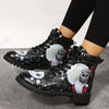 Wickedly Chic: Women's Ghost Face Printed Combat Boots for Halloween