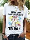 Cute and Casual: CAT LETTER PRINT Crew Neck T-Shirt - Must-Have Women's Top for Spring & Summer