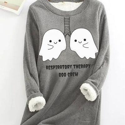 Hauntingly Cute: Little Ghost Print Sweatshirt for Women - Stay Cozy and Stylish this Halloween