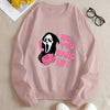 Skull & No You Hang Up Print Pullover Sweatshirt, Casual Long Sleeve Crew Neck Sweatshirt For Fall & Winter, Women's Clothing