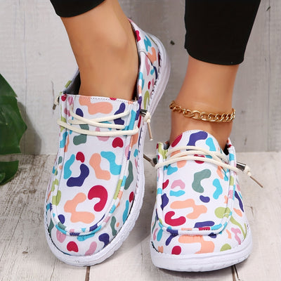 Women's Colorful Camouflage Printed Canvas Shoes - Casual Round Toe Lace Up Low Top Flat Sneakers for Walking and Everyday Wear