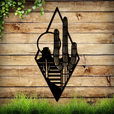 Serenity in the Sunset: Metal Cactus Art Wall Decor