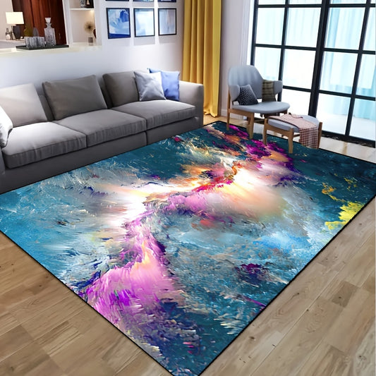 This rug displays a uniquely detailed vibrant oil painting print that adds a natural flair to your living space. Its whisper-soft feel and anti-slip backing ensures safety and comfort, making it an ideal choice for any interior. Its eye-catching design is sure to be a conversation piece in any living space.
