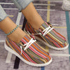 Experience superior comfort and style with these women's colorblock striped canvas sneakers. Lightweight and breathable, they provide the perfect balance of cushion and support for all-day wear. Ideal for the casual outdoor lifestyle, the stylish and modern design make them a must-have for any wardrobe.