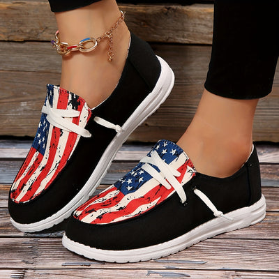 Women's Canvas Shoes with US Flag - Casual Low Top Shoes with Flag Pattern for Independence Day Celebrations