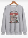 Halloween Skull & Floral & Letter Long Sleeve Round Neck Sweatshirt, Plus Size Halloween Casual Sweatshirt