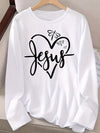 Jesus Heart Print: Women's Casual Long Sleeve Top for Spring/Fall