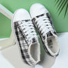 Lightweight and Stylish: Women's Plaid Canvas Sneakers with Raw Trim - Casual and Comfortable Low-Top Flat Shoes for Everyday Wear