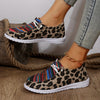 Stylish Leopard & Striped Color Print Canvas Sneakers for Women - Comfortable Lace-Up Low Top Slip-Ons for Walking and Fashion