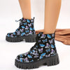 Fluttering Style: Women's Butterfly Printed Ankle Boots with Platform and Lace-Up Design