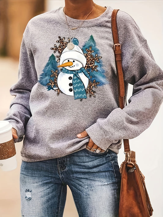 Look festive and stay snug in this Festive Snowman Print Pullover Sweatshirt. Made with a soft cotton-poly blend that's luxuriously warm and comfortable, this stylish sweatshirt is perfect for those chilly winter days.