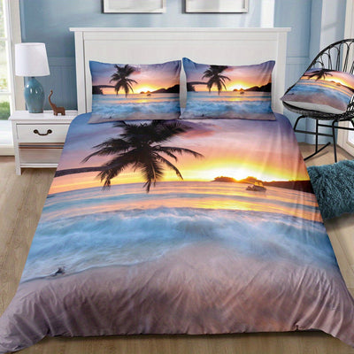 Beach Getaway: Duvet Cover Set with Vibrant Beach Scenes Print - Soft and Comfortable Bedding Set for a Relaxing Bedroom or Guest Room(1*Duvet Cover + 1/2*Pillowcases, Without Core)