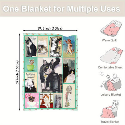 Stay Cozy with the Cute Cat Blanket: Super Soft and Warm Flannel Blanket for All Seasons - Ideal for Bed, Chair, Car, Sofa, Bedroom, or Office!