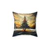 Romantic Snowy Landscape Christmas Tree On Canvas, Spun Polyester Square Pillow