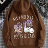 Feline Frenzy: Books & Cats Print Hoodie - Stay Cozy and Stylish this Winter/Fall with this Casual Hooded Sweatshirt for Women