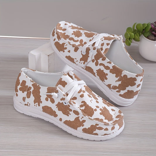 Cow Pattern Printed Canvas Slip-On Shoes for Women - Lightweight and Comfortable Outdoor Footwear