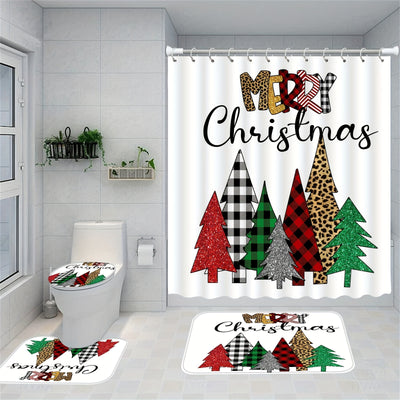 Transform Your Bathroom into a Festive Wonderland with our 4pcs Christmas Tree Shower Curtain Set!