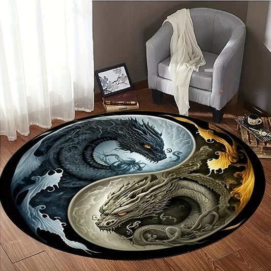 Dragon Print Round Carpet: Add a Playful Touch to Your Living Space with This Anti-Slip Floor Mat