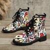 Graffiti-Print Platform Boots: Bold and Versatile Women's Lace-up Ankle Boots