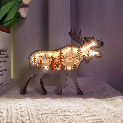 Majestic Moose and Elk 3D Wooden Art Sculpture: A Captivating Holiday Gift and Artistic Night Light for Home Decor