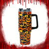 40oz Halloween with Scary Pumpkin Tumbler, Straw & Handle - Perfect for Car, Home & Office Use - Birthday Gift Idea!