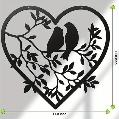 Branch Bird Metal Art: Heart-Shaped Wall Hanging Decor for Stylish Home, Living Room, Bar, and Coffee Shop Decoration