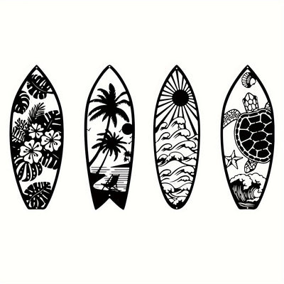 Coastal Vibes: Metal Surfboard Wall Decor - Summer Metal Turtle, Palm Tree & Surfboard Beach Sign - Enhance Your Indoor & Outdoor Space with Coastal Metal Wall Art