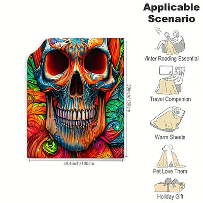 Painted Skull Cartoon Creative Pattern Blanket, Travel Blanket, All Seasons Home Decoration Blanket Layout Sofa Blanket