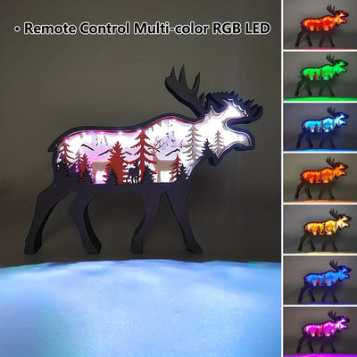 Majestic Moose and Elk 3D Wooden Art Sculpture: A Captivating Holiday Gift and Artistic Night Light for Home Decor