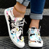 Comfy Colors Graffiti Women's Canvas Shoes - Low Top Lace Up Round Toe Flat Casual Shoes for Everyday Wear