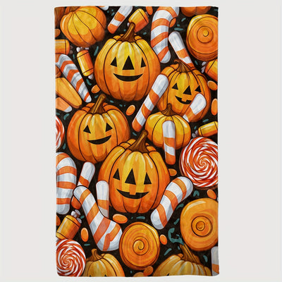 Cozy Pumpkin and Candy Print Flannel Blanket: The Perfect Halloween Holiday Gift for All Ages