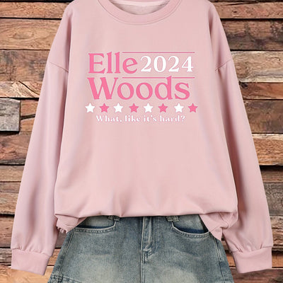 Stylish Plus-Size Casual Sweatshirt: Women's Plus Slogan Print Long Sleeve Round Neck Sweatshirt